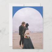 Moderne boho boog 2 foto's bruiloft retro blauw kaart (Achterkant)