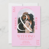 Moderne boho boog 2 foto's bruiloft retro roze kaart (Voorkant)