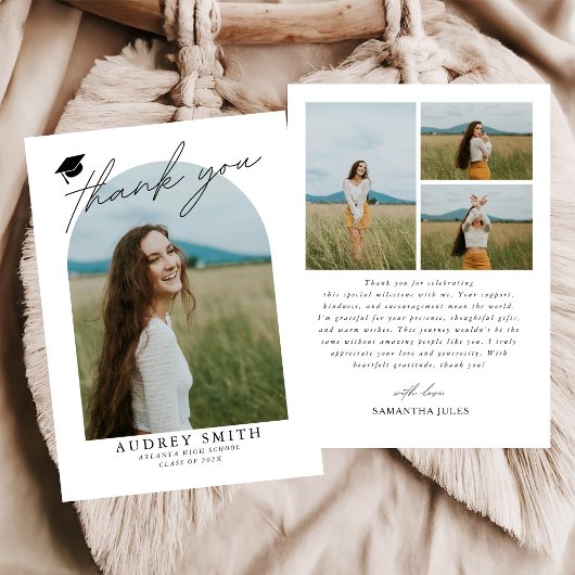 Moderne Boho Boog 4 Foto's Afstuderen Bedankkaart