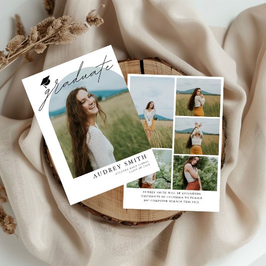 Moderne Boho Boog 6 Foto's Afstudeeruitnodiging Kaart