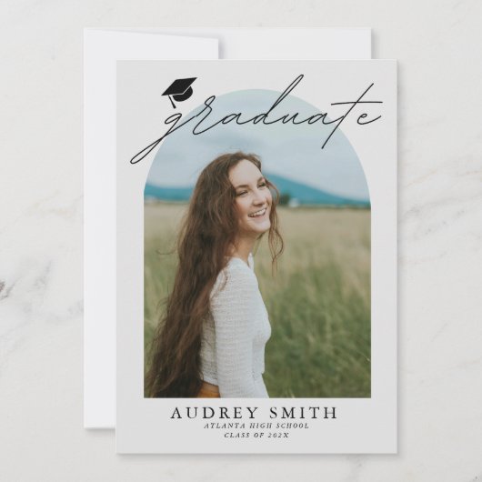 Moderne Boho Boog 6 Foto's Afstudeeruitnodiging Kaart (Voorkant)