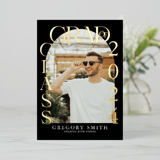 Moderne Boho Boog Afstudeerfoto Aankondiging (Staand Voorkant)