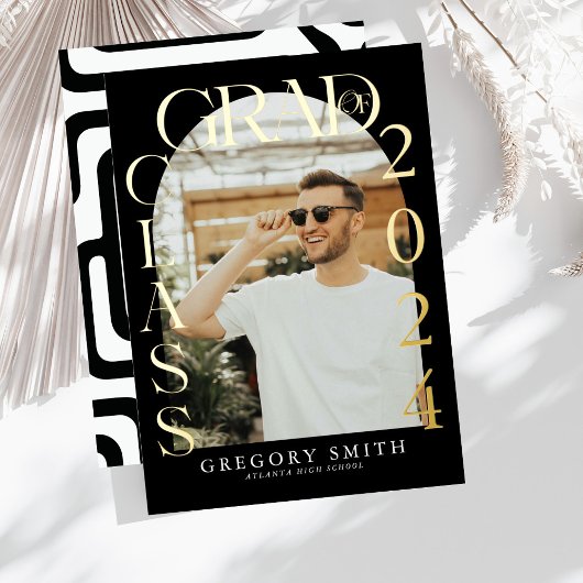 Moderne Boho Boog Afstudeerfoto Aankondiging