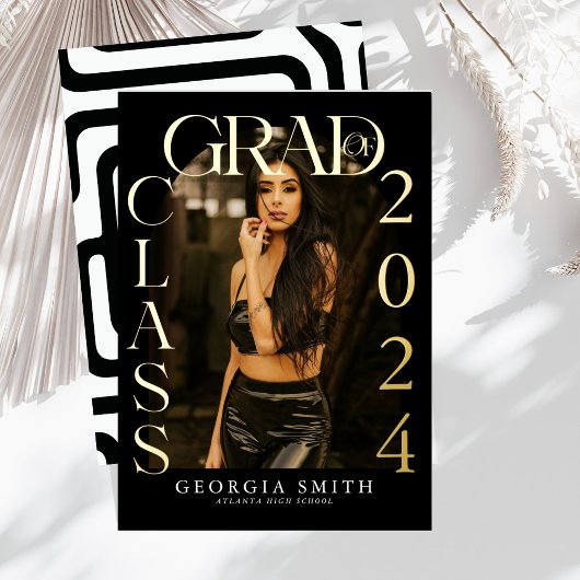 Moderne Boho Boog Afstudeerfoto Aankondiging