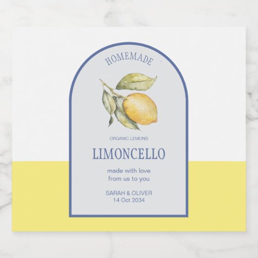 Moderne Boho boog citroenen Limoncello bruiloft fl Likeurfles Etiket (Enkel label)