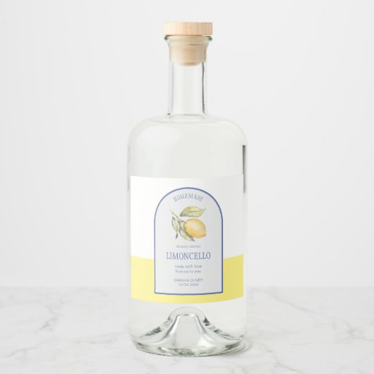 Moderne Boho boog citroenen Limoncello bruiloft fl Likeurfles Etiket (Voorkant)