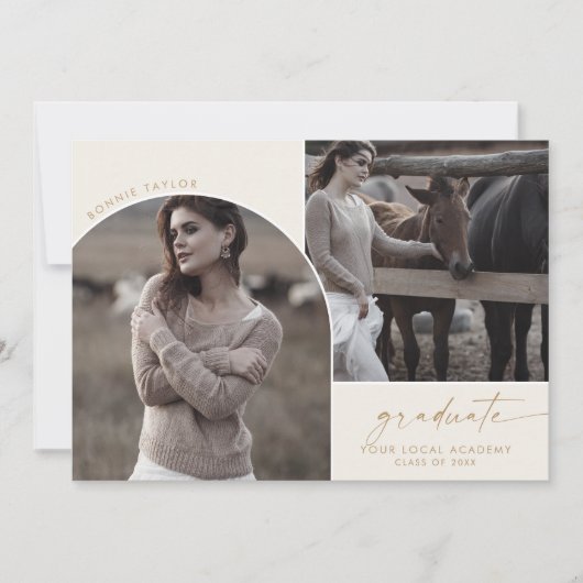 Moderne Boho Boog Crème Afstudeerfoto 3 Afstudeerf Aankondiging (Voorkant)