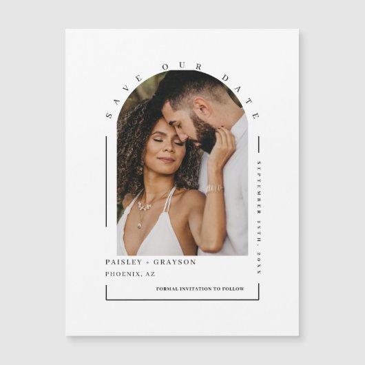 Moderne Boho Boog Foto Bewaar Onze Datum Magnetisc (Voorkant)