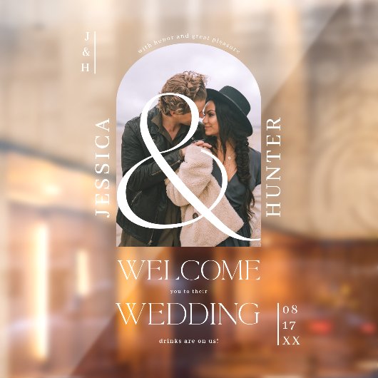 Moderne boho boog foto bruiloft wit welkom raamsticker (Vel 2)