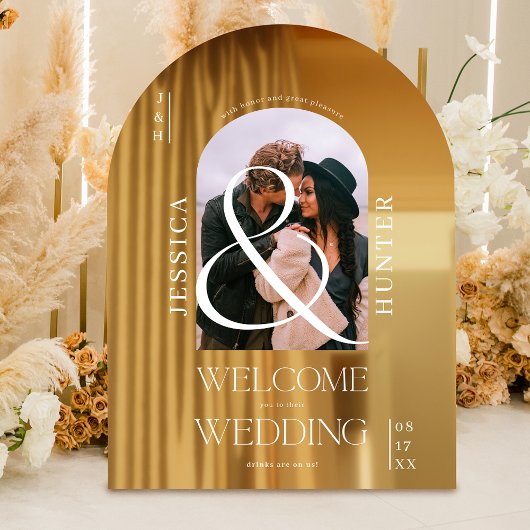 Moderne boho boog foto bruiloft wit welkom raamsticker