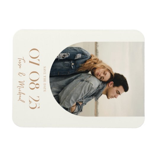 Moderne Boho Boog Foto Ivory Tan Save the Date Magneet (Horizontaal)