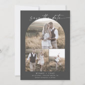 Moderne Boho Boog | Grijze Fotocollage Save The Date (Voorkant)