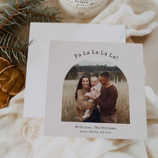 Moderne boho boog groen fa la la la la one foto feestdagenkaart