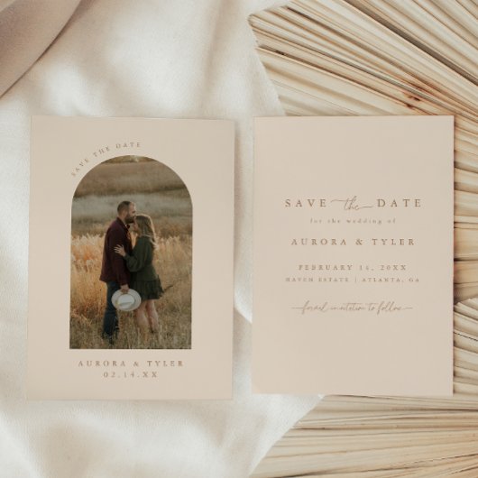 Moderne Boho Boog Huwelijksfoto Save The Date