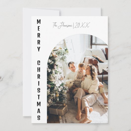 Moderne Boho boog Kerstmis familie foto vreugdevol Kaart (Voorkant)