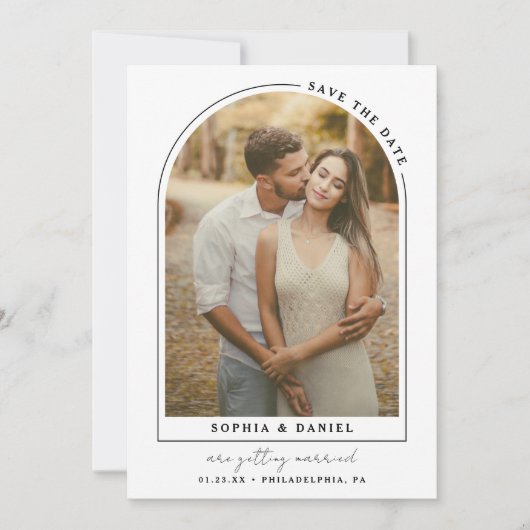 Moderne Boho-boog met foto Save The Date (Voorkant)