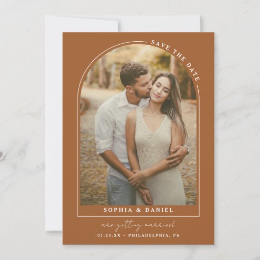Moderne Boho Boog Save The Date met foto (Voorkant)