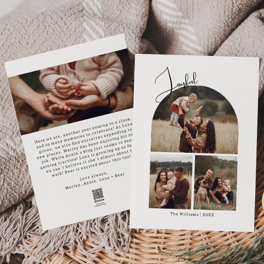 Moderne boho boog vreugdevolle vier foto kerst feestdagenkaart