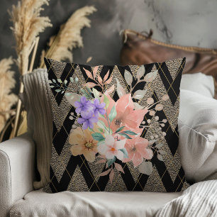 Moderne Boho Botanical met Glitter Chevron Zwart Kussen