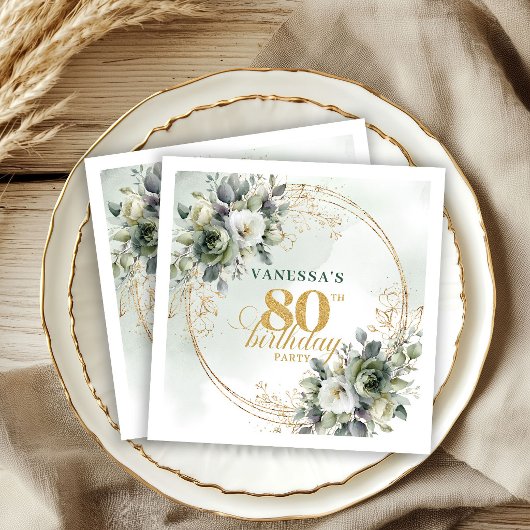 Moderne Boho Botanische 80ste Verjaardag Servetten