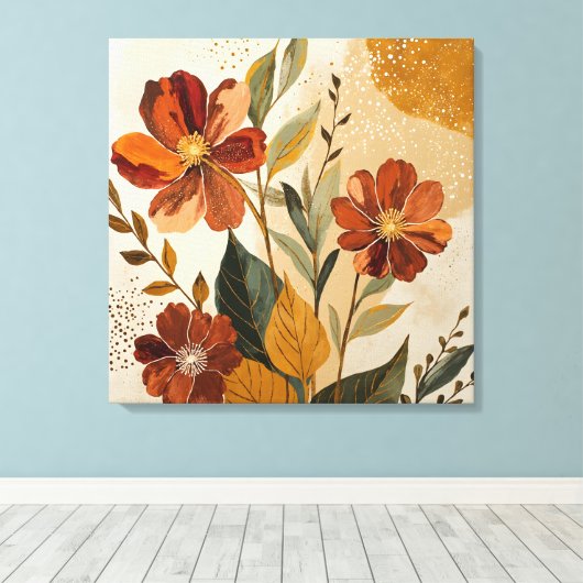 Moderne Boho Botanische Abstracte Wandkunst Canvas Afdruk (Insitu (Houten vloer))