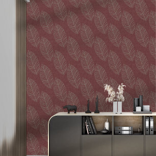 Moderne boho botanische bladeren op diep rode stof behang