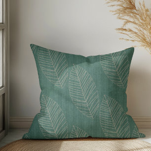 Moderne Boho Botanische bladeren op donkergroene s Kussen