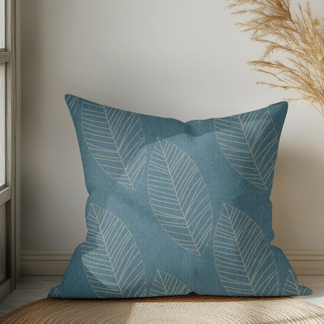 Moderne Boho Botanische Bladeren Op Oceaanblauw St Kussen (Creator heeft geüpload)