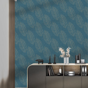 Moderne Boho Botanische Bladeren op Ocean Blue Fab Behang