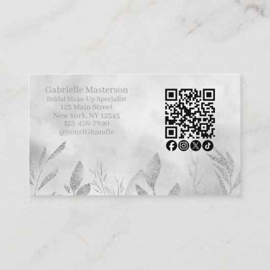 Moderne Boho Botanische Foto Script QR Code Visitekaartje (Achterkant)