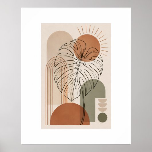 Moderne Boho Botanische Monstera Blad Poster (Voorkant)