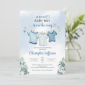 Moderne Boho Boy Baby shower Kleding Kaart (Staand voorkant)