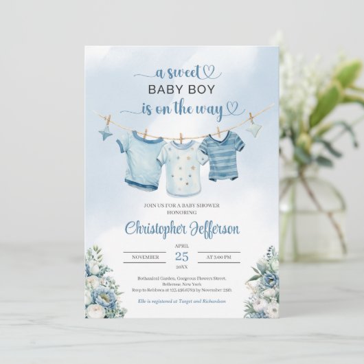 Moderne Boho Boy Baby shower Kleding Kaart (Staand voorkant)