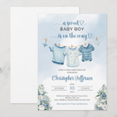 Moderne Boho Boy Baby shower Kleding Kaart (Voorkant / Achterkant)