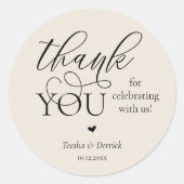 Moderne Boho Bruiloft Cute Hart Bedankt Cadeaus Ronde Sticker (Voorkant)