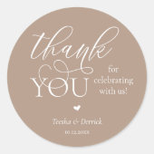 Moderne Boho Bruiloft Cute Hart Bedankt Cadeaus Ronde Sticker (Voorkant)