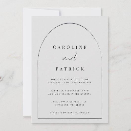 Moderne Boho bruiloft uitnodiging in grijs (Voorkant)