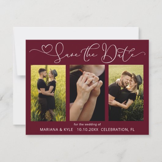 Moderne Boho Burgundy Foto's Trouw Save the Date (Voorkant)