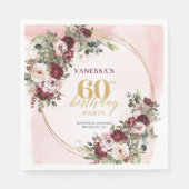 Moderne Boho Burgundy Gouden Bloem 60ste servetten (Voorkant)