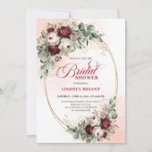 Moderne Boho Burgundy Gouden Eucalyptus Bruidsdouc Kaart (Voorkant)