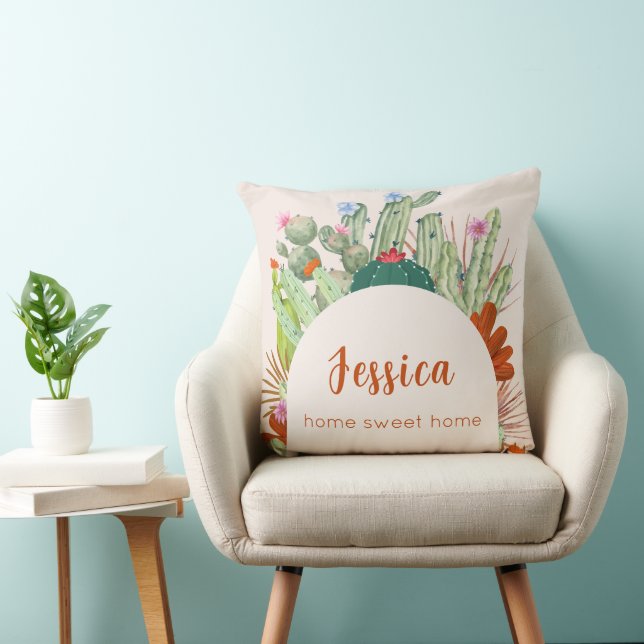 Moderne Boho Cactus Arch Woestijn Pampas Script Na Kussen (Stoel)