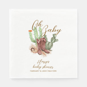 Moderne Boho Cactus Cowboy Schoenen Baby Shower Servet