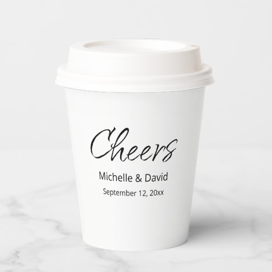 Moderne Boho Casual Script bruiloft receptie Papieren Bekers (Voorkant)
