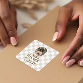 Moderne Boho Checkered Pattern Photo Business Vierkante Sticker