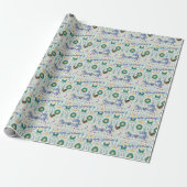 Moderne Boho Chic Blauwe en Beige Cadeaupapier (Uitgerold)