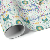 Moderne Boho Chic Blauwe en Beige Cadeaupapier (Rol Hoek)