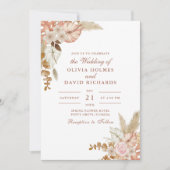 Moderne Boho Chic Bloemen Pampas Grass Bruiloft Kaart (Voorkant)