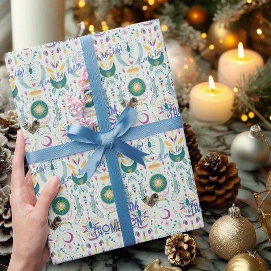 Moderne Boho Chic Blue en Beige Gift Wrap Cadeaupapier