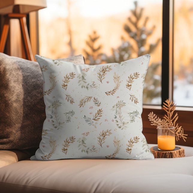 Moderne Boho Chic Neutraal Beige Bruine Bladeren Kussen (Modern Boho Chic Neutral Beige Brown Leaves Christmas Throw Pillow – Festive Holiday Home Decor)