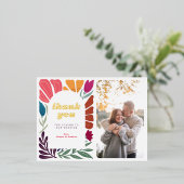 Moderne Boho Chic Retro Floral Dank u Folie Feestdagen Briefkaart (Staand Voorkant)